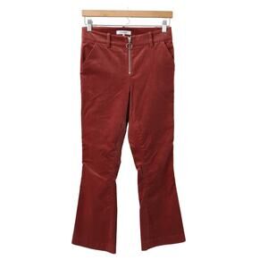 FRAME Denim High Waisted Velvet O-Ring Pants Exposed Zipper Size 0 Orange Spice